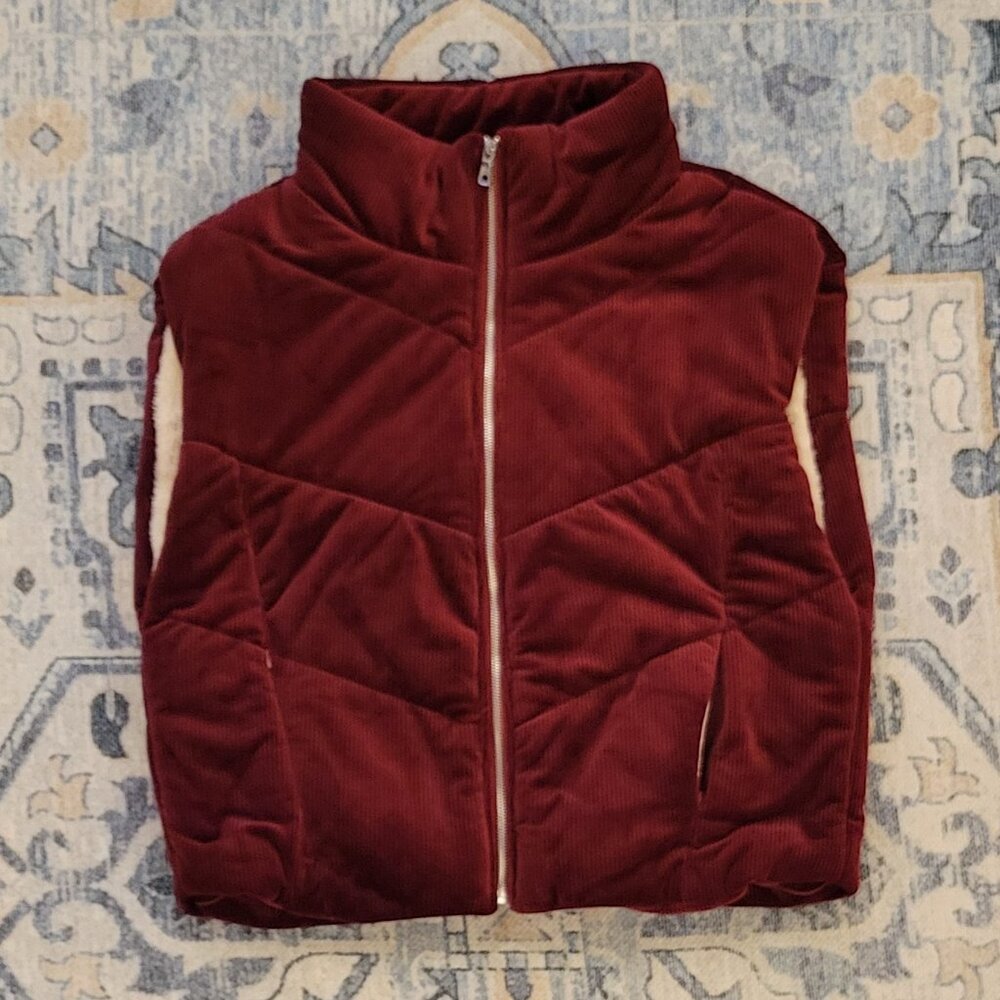 Boom Boom Jeans "Martina" Velvet Puffer Vest I XL I Burgundy I NWOT